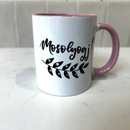 Mosolyogj! motivációs bögre, rózsaszín, MonikArt, 3. kép